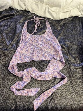 Shein Floral Tie-Back Halter Crop Top - Lavender